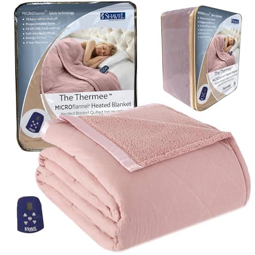 Thermee Micro Flannel Heated Blanket with Sherpa back, 10-Setting Electric Blanket Twin Size, Programmable Heating Blanket, Ultra-Soft Heated Throw Blanket, Fast Heating Thermal Blanket - Blush