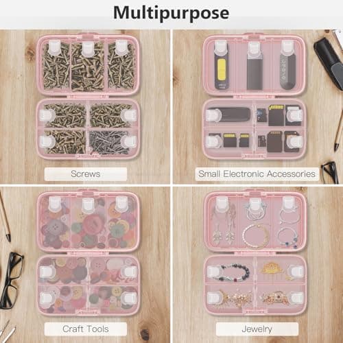 FYY Weekly Pill Organizer with Labels,8 Compartments Travel Daily Pill Case Airtight Moistureproof Large Pill Box to Hold Vitamins, Fish Oil, Supplements,Cotton Swab and Bandages-Pink 8