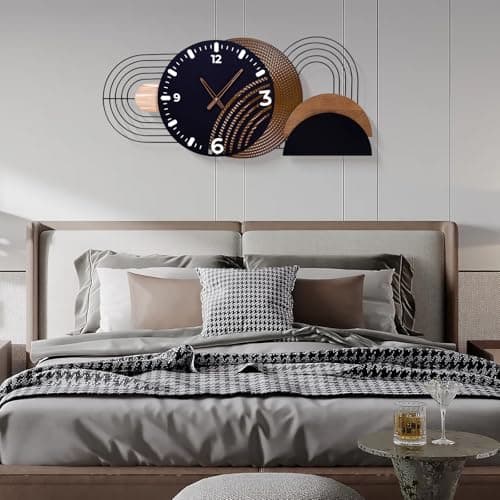 39.3X17.7 inch Extra Large Wall Clock, Modern Luxury Wood and Metal Decorative Clocks for Living Room, Silent Non-Ticking Big Hanging Clock, Battery Operated Wall Decor Gift Idea 5