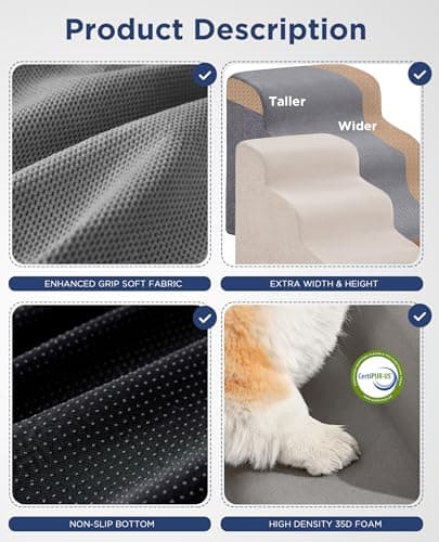 Gray Curved Dog Stairs Ramp for High Beds 28.7" H, 5-Step Dog Steps for Small Dogs and Cats, Pet Stairs for High Bed Climbing, Non-Slip Balanced Pet Step 7