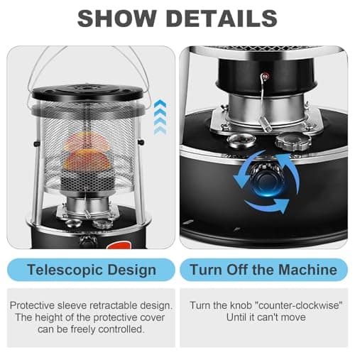 WBNVYLK Kerosene Space Heaters, 9500 BTU/H 2 In 1 Kerosene Heaters, non-Electric indoor/Outdoor Heaters, Height Adjustable Kerosene Stove, for Home, Garage, Basement And Camping And Patio Black. 5