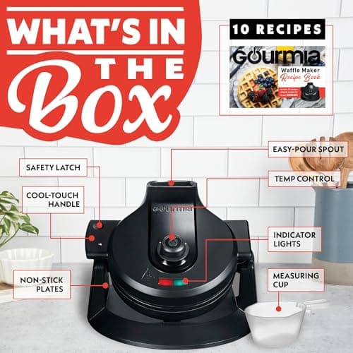 Gourmia Dual Pour Waffle Maker – Belgian Waffle Maker with Mess Free Spout, Nonstick Plates, Compact Upright Storage, 800W, Black 8