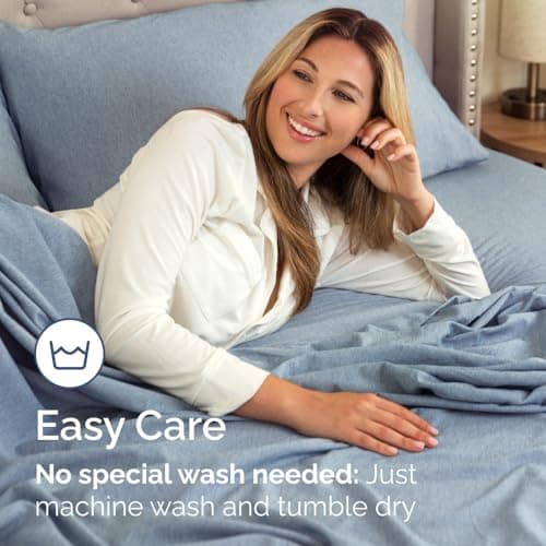 Full Fitted Bed Sheet - Bottom Single Fitted Sheet Only - Ultra-Soft Hotel Luxury Bedding w/ 8-16 Inch Deep Pockets - Breathable & Wrinkle Free - Easy-Care, Fade & Shrink Resistant - Heathered Blue 7
