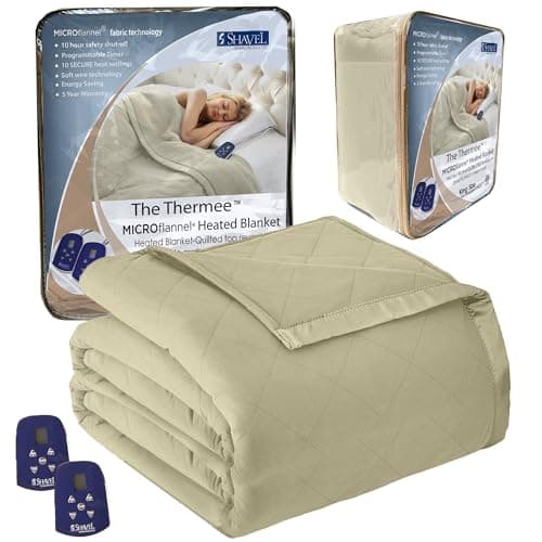 Thermee Micro Flannel Heated Blanket King Size - 10 Settings, Programmable, Rapid Heating, Luxuriously Soft - Sage