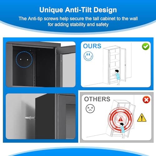 Polup Glass Display Cabinet with Lock, Metal Curio Cabinet with Tempered Glass Doors & Adjustable Shelves, Heavy-Duty China Cabinets for Living Room, School, Commercial, Black, Assembly Required 8