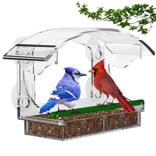 AIKS Window Bird Feeder with 4 Extra Strong Suction Cups, Large Outdoor Bird House for Cardinals Bluebird Chickadees etc
