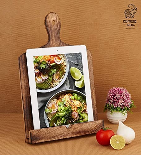 Wedding Gifts Solid Wood Cookbook Stand for Kitchen Counter Recipie Book Holder for Cooking, Chopping Board Style Foldable and Holder for Tablets and Cookbooks (Brown) Cooking Gifts 6