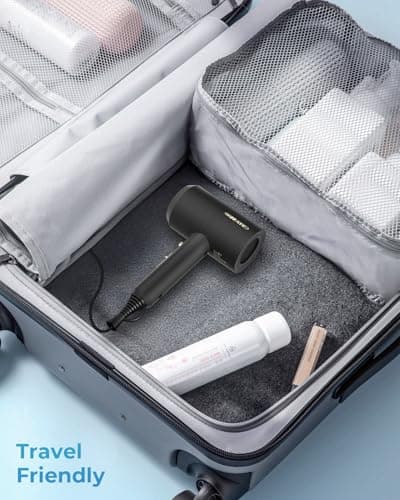 SHRATE Lightweight Ionic Hair Dryer with Diffuser - Powerful 1800W Blow Dryer for Fast Drying - Professional Low Noise Mini Hair Dryer for Travel, Gifts, Hair Styling (Black) 5