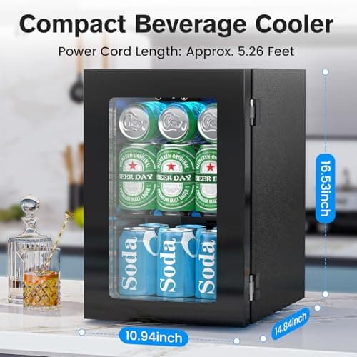 Electactic 24 Cans Beverage Refrigerator Cooler, Mini Fridge Countertop Drink Cooler for Soda, Canned Beer, Adjustable Digital Temperature Control for Home Dorm Office, Black 6