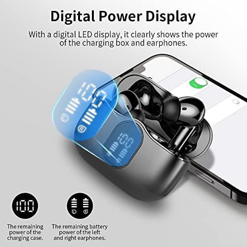 Wireless Earbuds, Bluetooth 5.4 Headphones Bass Stereo, Ear Buds with Noise Cancelling Mic LED Display, IP7 Waterproof in Ear Earphones, 36H Playtime for Laptop Pad Phones Sports Workout, Black 6