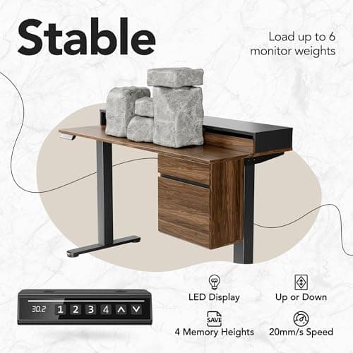 HUANUO Standing Desk with Drawers and File Cabinet, 47 Inch Electric Height Adjustable Desk with Storage, Ergonomic Stand Up Table Compatible with Monitor Stand, Black Walnut 7
