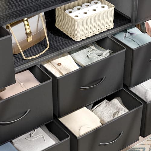 Fixwal Dresser for Bedroom TV Stand for 55 Inch TV with Charging Station and LED Light, Fabric Chest of Drawers, 8 Drawer Kids Dressers for Boys Bedroom, Living Room, Closet (Black) 6