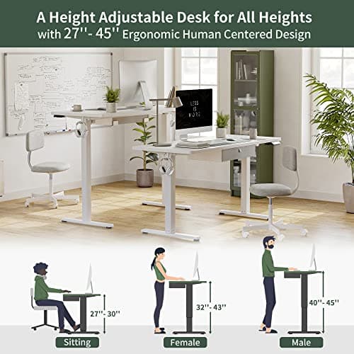FEZIBO 63 x 24 Inches Standing Desk with Drawer, Adjustable Height Electric Stand up Desk with Storage, Sit Stand Home Office Desk, Ergonomic Computer Desk, White 6