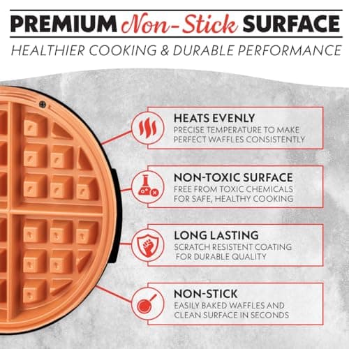 Gourmia Belgian Waffle Maker – Adjustable Browning Control, Nonstick Plates, Ready & Power Indicator Lights, Compact Upright Storage, Cool-Touch Handle 7