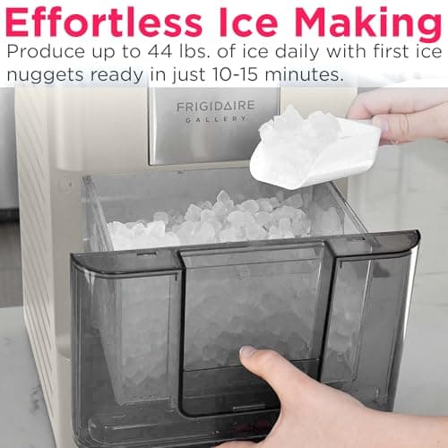 Frigidaire Nugget Ice Maker, Countertop Ice Machine with Transparent Window, Sonic Ice Maker with 44 lbs. Capacity, Auto Self Cleaning Ice Maker Machine, 2.0 Gen, Cream - 16.75D x 11.75W x 20.25H 6