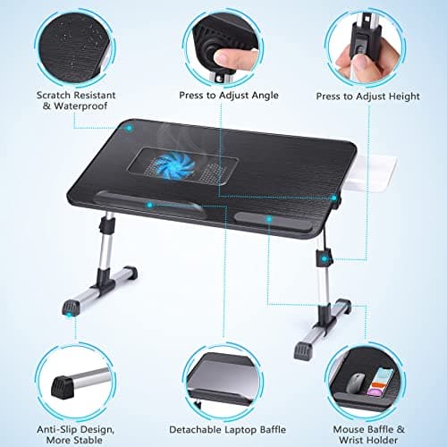 Slendor Laptop Desk Adjustable Laptop Stand Foldable Bed Table Portable Lap Desk Folding Notebook Stand Reading and Writing Holder Breakfast Tray with Drawer and Cooling Fan for Bed Couch Sofa Floor 8