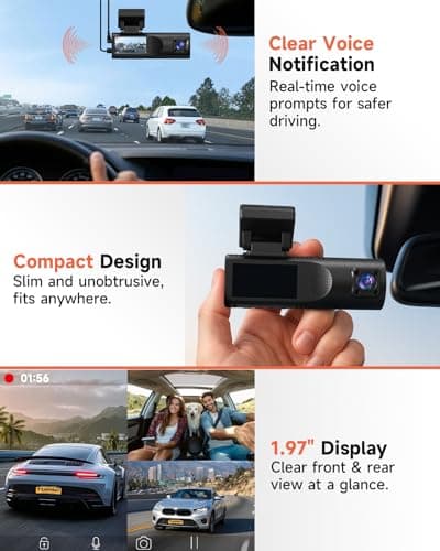 Dash Cam Front and Rear, 2.5K+1080P+1080P 3 Channel Dash Cam with 32GB Card, Wi-Fi Dash Camera for Cars, G-Sensor, Night Vision, 24H Parking, Loop Recording Dashcam, 1.97”IPS, Support 256GB 6