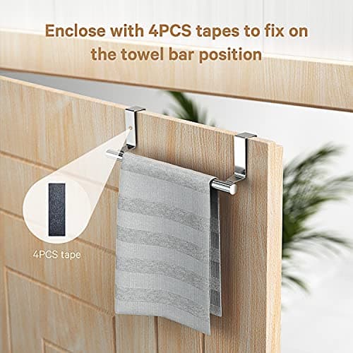 Mosuch Stainless Steel Over Door Towel Rack Bar Holders for Universal Fit on Over Cabinet Cupboard Doors 2 Pack (Sliver) 5