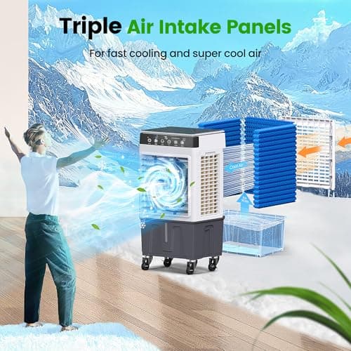 Swamp Cooler Air Conditioner with Dry Burn Protection, 4-in-1 Evaporative Air Cooler with 7-Gal Water Tank, 4 Modes, 3 Speeds, Remote, 12H Timer, Portable Windowless AC for Bedroom Home Office 8