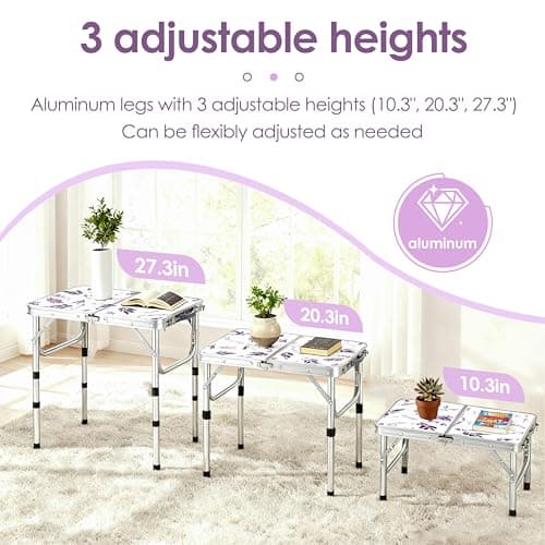 Yriuat Folding TV Trays Foldable Dinner Tray Table Adjustable Height Food Snack Eating Couch Side Table Study Aluminum Portable Sofa Tray End Table for Outdoor Indoor Camp Pinic Bed Couch Living Room 5
