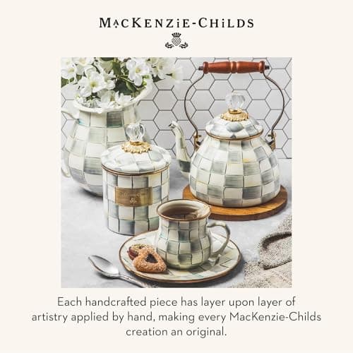 MACKENZIE-CHILDS Enamel Tea Kettle, Stylish Tea Kettle for Stovetop, Grey-and-White Sterling Check, 2 Quarts 6