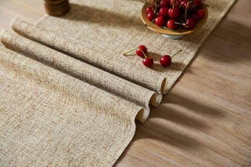 ZeeMart Beige Table Runners 90 Inches Long, Burlap Linen Style Rustic Farmhouse Table Runner, Long Boho Dining Table Runner, 13x90 Inches, Oatmeal Beige 5