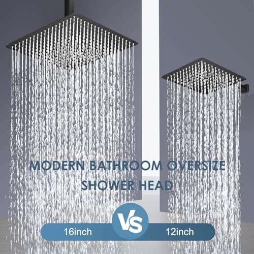 KINLIV 16 inch Matte Black Large Rain Shower Head - All Metal 304 Stainless Steel, Full Body Rainfall Shower with 324 Silicone Nozzles - Waterfall Bathroom Square Showerheads, Ceiling Mounted 7