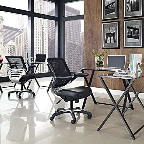 Modway Edge Mesh Back and White Vinyl Seat Office Chair With Flip-Up Arms - Computer Desks in Black 17