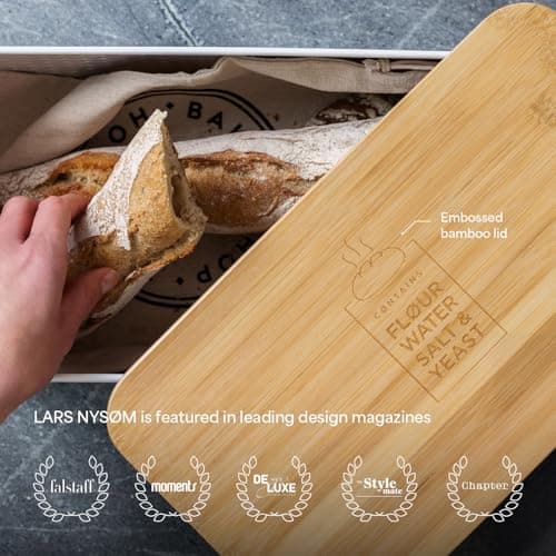 LARS NYSØM Bread Box I Metal Box for long lasting freshness I Bread Bin with bamboo lid usable as cutting board I 13.4x7.3x5.3In (Ash Gray) 5