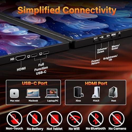 Upperizon Portable Monitor 16 inch 2K QHD 2560X1600 450 Nits 106% sRGB 144 Hz HDR HDMI USB-C Travel Monitor for Laptop Mac PC Surface PS5 Xbox, External Display with Cover & Speakers, VESA Compatible 7