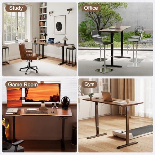 Solid Wood Electric Standing Desk 55"x23.6"Home Office Desk,Adjustable Workbench with 3 Stages Dual Motor, Computer Workstation with T-Shaped Metal Bracket,Walnut Standing Table for Gaming Room(1 Box) 5