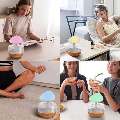 Weljoy Zen Raining Cloud Night Light Aromatherapy Essential Oil Diffuser Micro Humidifier Desk Fountain Bedside Sleeping Relaxing Mood Water Drop Sound (White) (White) 7