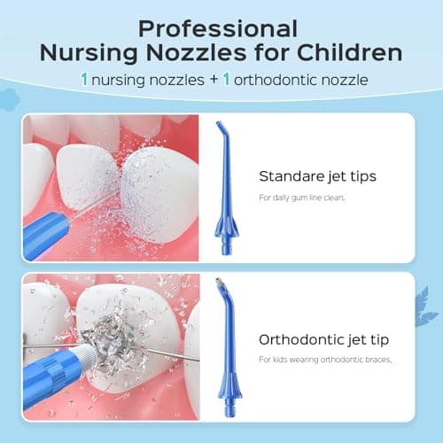 COSLUS C31 Cordless Water Flosser for Kids, Cute Water Dental Pick for Teeth, Braces, Gums Care - 4 Modes for Users Ages 6+, Safe & Gentle, Rechargeable, Waterproof, Portable for Travel, Blue White 5