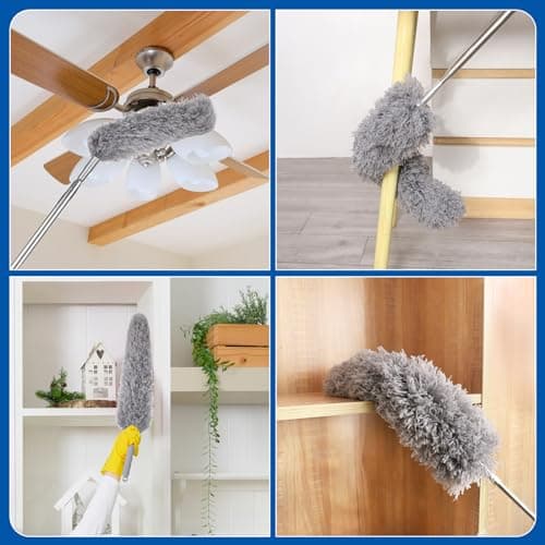 Wlich Feather Duster with 30-100 Inches Adjustable Long Pole,Extendable Feather Duster for Cleaning Ceiling Chandelier,Furniture, Blinds and Furniture 6