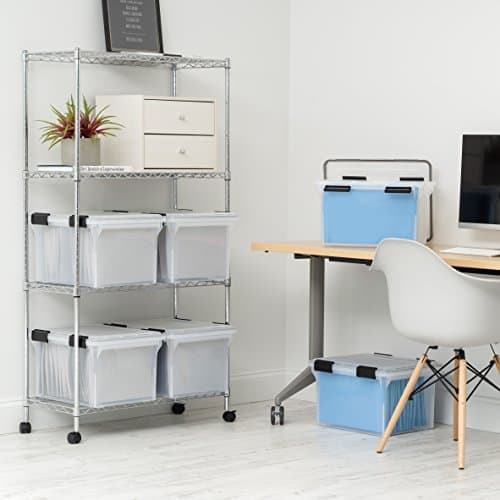 IRIS USA File Box WeatherPro File Organizer Plastic File Box for Letter/Legal File, Water Resistant Document Box, Durable Lid, Seal w/Secure Latching Buckles, Stackable, Nestable, Clear 32 Qt. 1 Pack 5