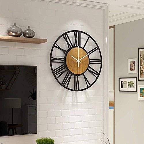 1st owned Wall Clocks for Living Room Decor,13" Vintage,Round Silent Non Ticking,Black Metal,Modern Wood Clocks for Home Bedroom,Kitchen,Garden,Office,Cafe,Modern Wall Decoration -Roman Numerals 7