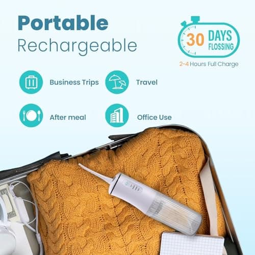 Cordless Water Flosser for Teeth Cleaning Pick - Electric Dental Irrigator with 4 Cleaning Modes & 8 Jet Tips, IPX7 Waterproof, Portable Rechargeable Design for Home & Travel Use,White 5