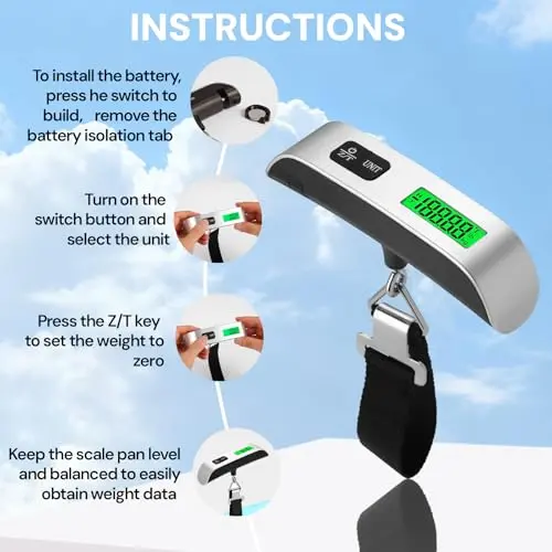Pwkauka Digital Luggage Scale, 110lb Portable Suitcase Weight Scale for Travel with Backlit LCD, 4-Unit Switching, Non-Slip, Luggage Scale for Luggage, Backpacks, Packages (Battery Included) 6