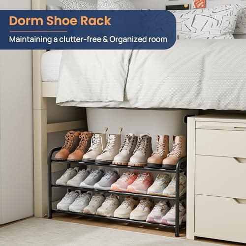 ENJOYBASICS Expandable Shoe Rack, 3 Tier Adjustable Shoe Organizer Shelf for Closet, Black Metal Free Standing Shoe Rack Storage for Small Space, Entryway 3