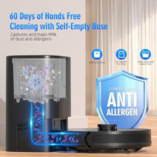 Giomre 3-in-1 Robot Vacuum and Mop Combo, Self Emptying Station for 60 Days, Robotic Vacuum Cleaner with LiDAR Navigation & Max Strong 5000Pa Suction, 2.4G WiFi/Alexa/App Control, Self-Charging Base 5