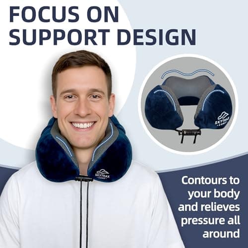 Travel Pillow with Extra Large Hood for Airplane Long Flights Privacy and Comfort Memory Foam with Velvet Cover for Road Trip Head&Neck Support for Plane Office Cars Sleeping & Rest (Navy Blue) 5