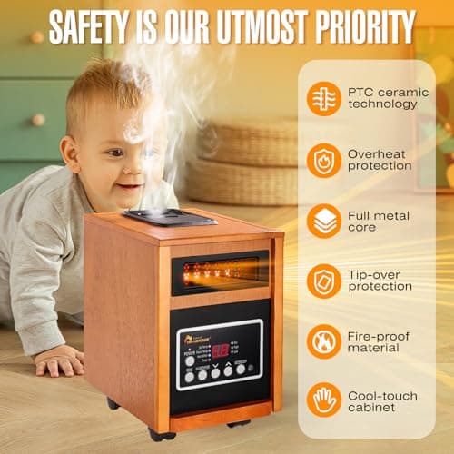 Dr Infrared Heater DR-998, 1500W, Space Heater with Humidifier, Oscillation Fan & Remote Control (Cherry) 6