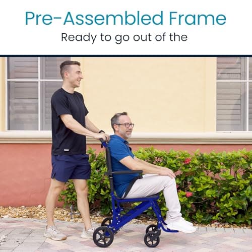 Vive Ultra-Lightweight Transport Wheelchair for Small Adults, Seniors - Foldable, Portable Transfer Wheel Chair for Easy Travel - Narrow, Light Weight, Folding, Collapsible (Blue) 7