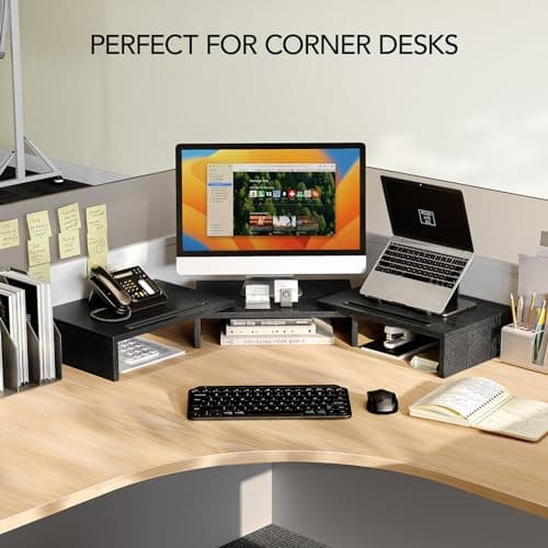 AMERIERGO Dual Monitor Stand Riser for 2 Monitors, Monitor Stand for Desk, Adjustable Computer Monitor Stand with 2 Slot, Multifunctional Desktop Organizer Stand for Laptop, PC, Computer, Printer 7