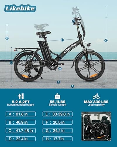 Electric Bike for Adults Peak 540W Motor,20" Folding EBike 18Mph 10.4Ah Removable Lithium Battery,Front Suspension and 7 Speed,Commuter Electric Bicycle for Women & Men, UL Certified 6