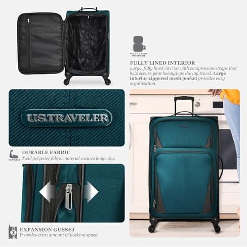 U.S. Traveler Aviron Bay Expandable Softside Luggage With Spinner Wheels, Navy, Carry-on 23-Inch 6