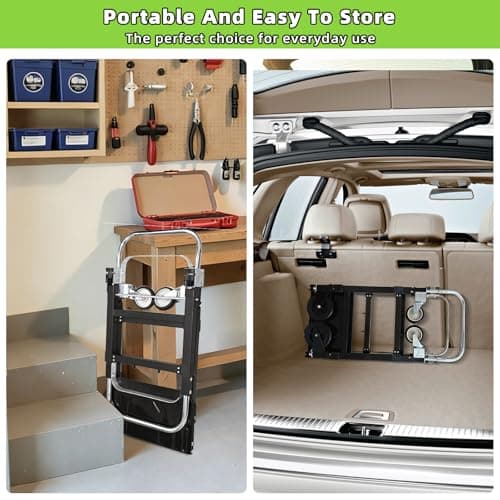 3 in 1 Folding Hand Truck, 600Lbs Capacity, Heavy Duty Collapsible Cart with Retractable Handle and 4 Rubber Wheels, Moving Dolly for Moving Home, Office, Food Service, Shopping Mall, Warehouse 7