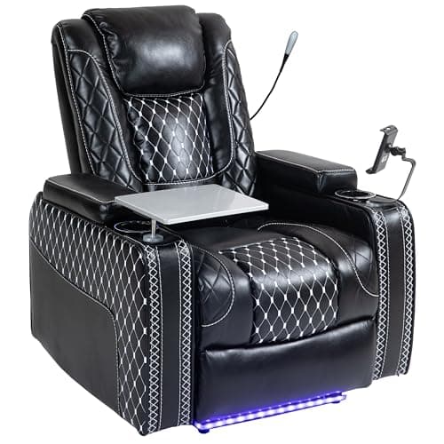 JIKFRIMA Power Zero Gravity Recliner Chair for Adults Breathable Leather Electric Recliners Adjustable Home Theater Seating with Smart Cup Holders, USB Ports, Hidden Arm Storage, Tray Table