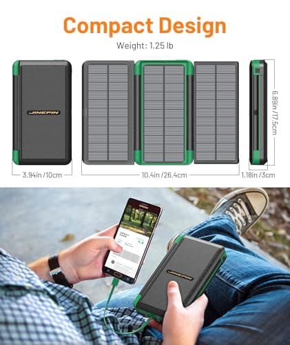 Power Bank Solar Charger 46800mAh Built in 4 Cables 3 Foldable Solar Panels, PD20W Fast Charging Portable Charger, LED Display Powerbank USB C in/Output, External Battery Pack with SOS Camping Light 7