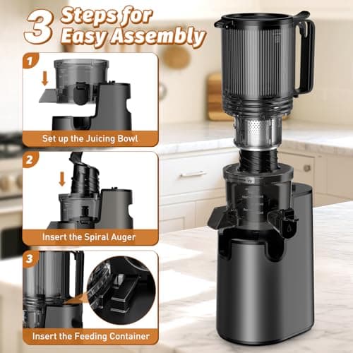 Cold Press Juicer, Juicer Machines with 5.4" Wide Feed Chute for Juice Extractor, Professional Slow Masticating Juicer for Whole Vegetables & Fruits with High Juice Yield, Easy to Clean (Black) 8